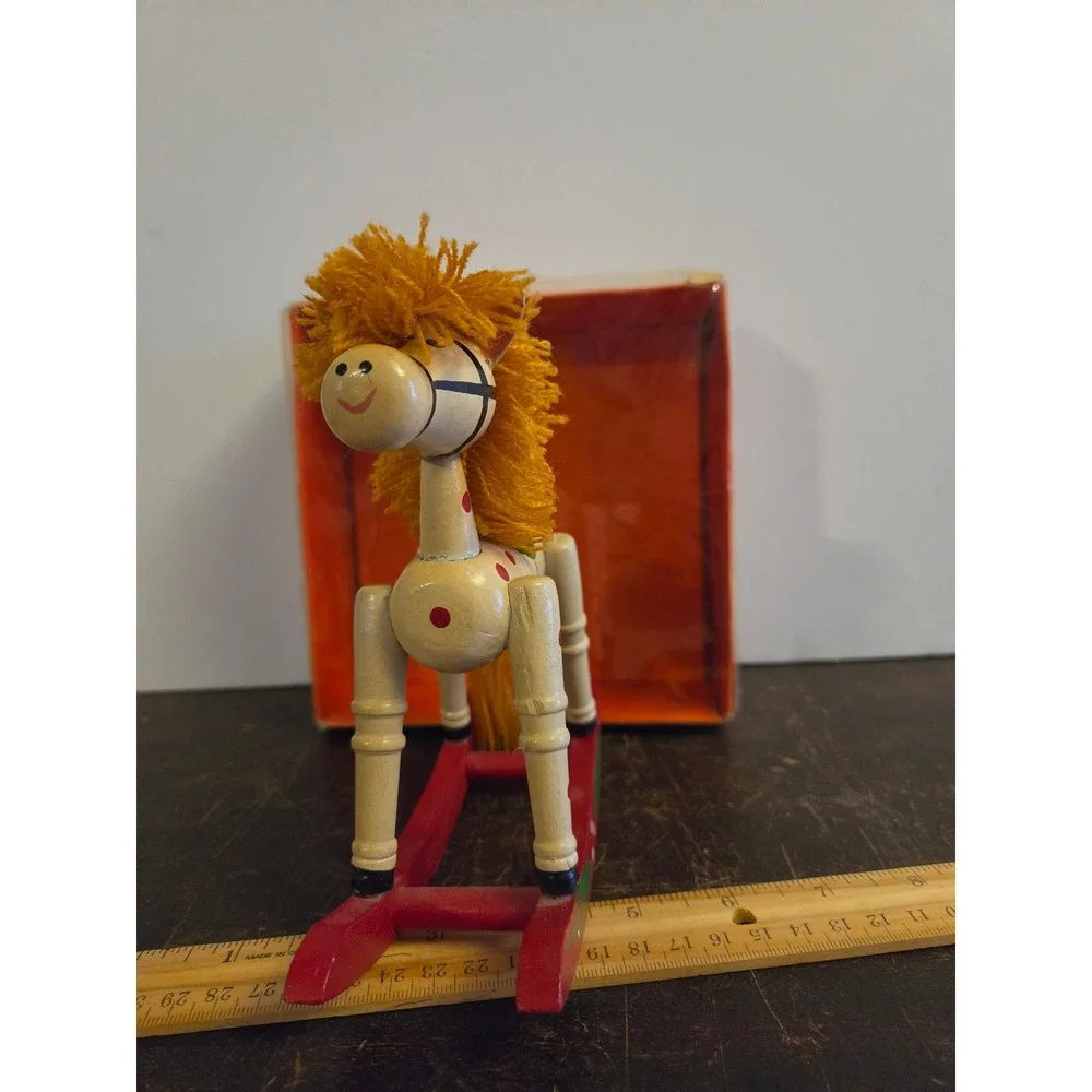 Vintage Wooden Rocking Horse Christmas Decoration TG&Y Retro Holiday Decor 6in